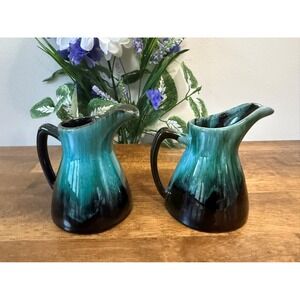 Blue Mountain Pottery‎ Canada Green Drip Glaze Creamer Pitcher Set Vintage MCM